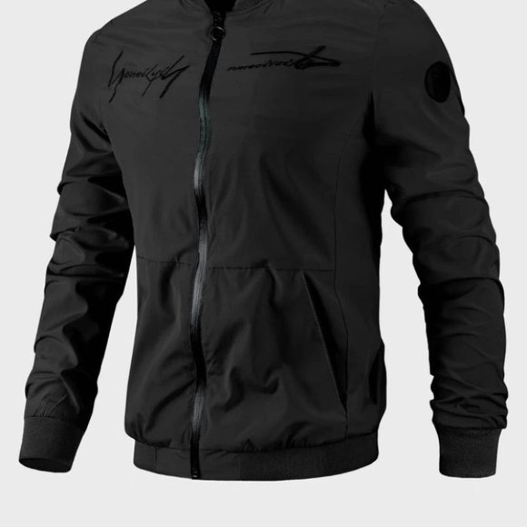 Black Casual Men's Bomber Jacket - Picture 2 of 6